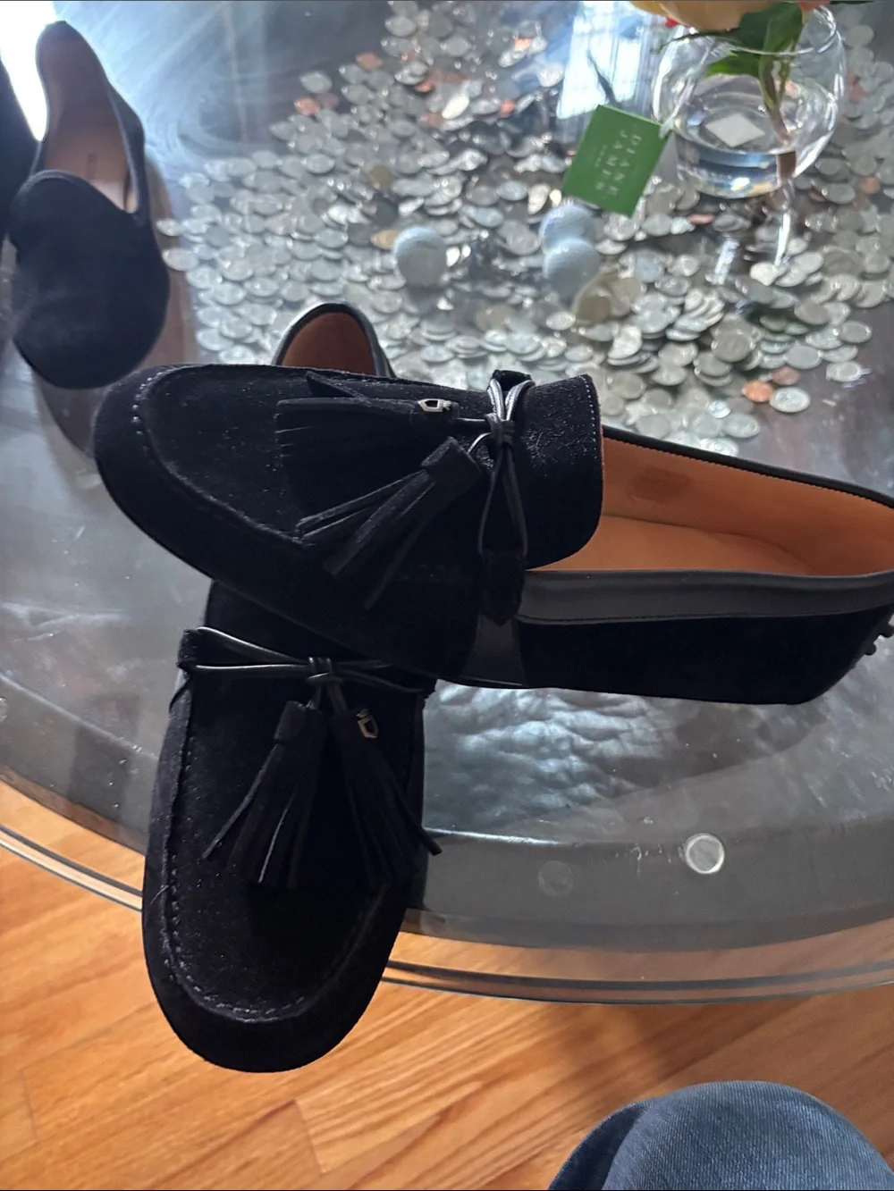 Cole Haan Black Suede Tassel Moc Toe Loafers